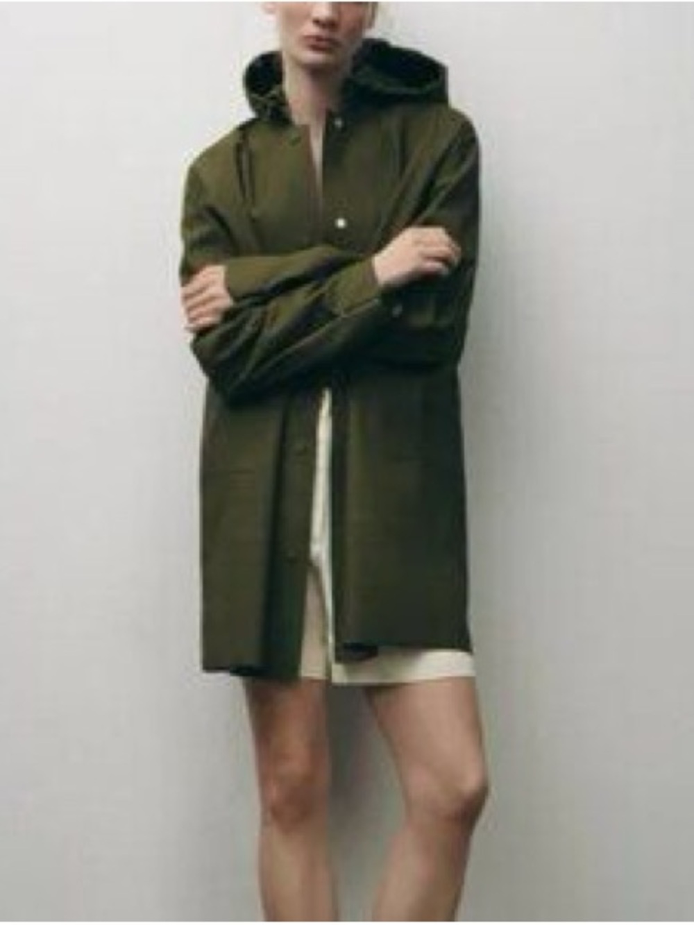 Zara Basic outerwear long green hooded jacket